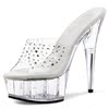 水晶鞋水钻婚鞋2014欧美性感女鞋，15cm超高跟，鞋子透明细跟凉鞋