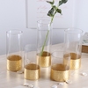 北欧金色蜂窝玻璃花瓶透明直筒家居软装饰品金箔插花花器玫瑰百合