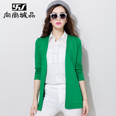 2014年春秋新款V领女中<em>长款羊绒开衫</em>毛衣<em>针织</em>