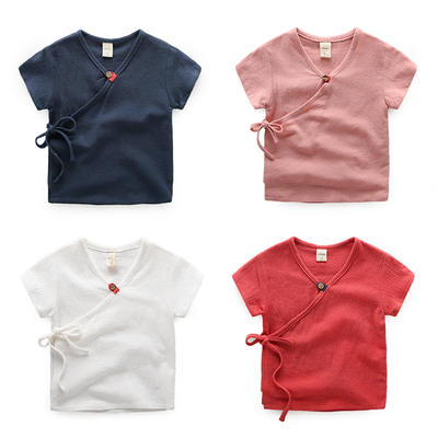 纯棉宝宝汉服衬衫 男童民族风上衣童装2016 夏季儿童短袖复古唐装