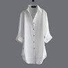 白色衬衫女中长纯棉，2023年春打底显瘦时尚，款洋气外穿长袖衬