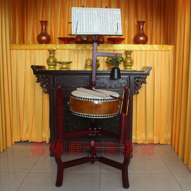 佛教法器14寸鈴子鼓寺院法鼓 14寸牛皮鼓+4寸國産帝鍾+仿紅木架在類目 樂器/吉他/鋼琴/配件, 樂器配件, 鼓架/鑔架中 - 來自Buy2taobao.com提供專業的淘寶代購服務