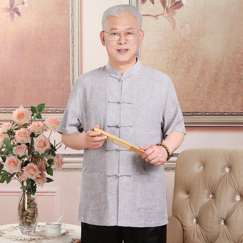 high-grade Tang costume Flax Chinese style Tang costume Short sleeved the elderly Middle and old age Men's costume Short sleeved shirt shirtin the Men's clothing, National costume category - from Buy2taobao.com to provide professional Taobao agent buy service