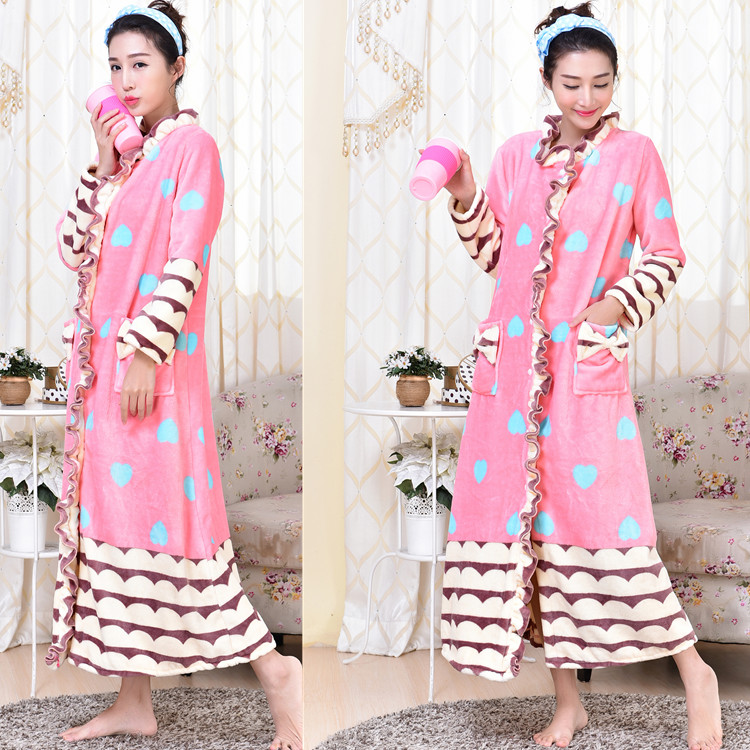 Autumn and winter Large flange Coral Long sleeve Super long Nightdress Cardigan Nightdress Bathrobe MM Princess pajamasin the Lingerie/Men's underwear/Tracksuit , Lingerie category - from Buy2taobao.com to provide professional Taobao agent buy service