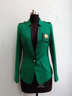 韩诗路女装小西装外套绿色，一粒扣韩版春秋装修身显瘦