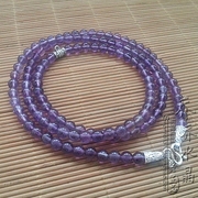 天然紫水晶圆珠项链银色泰国蝴蝶佛牌毛衣挂链 可订做其他款式