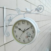 铁艺时尚客厅双面挂钟面挂钟，小鸟两金属，静音挂钟田园钟表