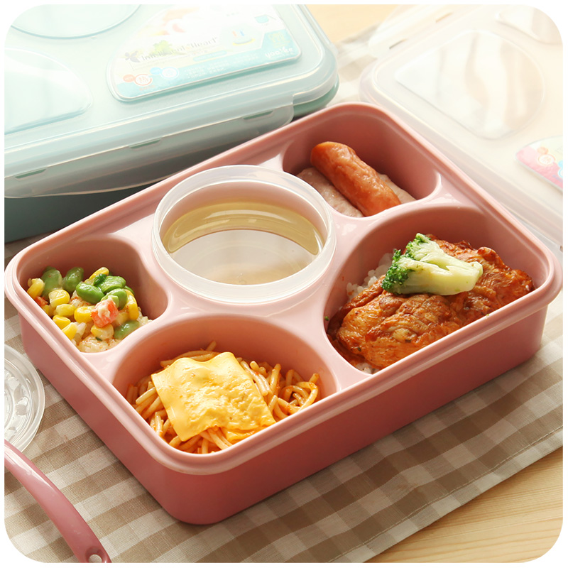 日式可爱小学生分格塑料饭盒日系列卡通双层保温便当盒可微波