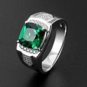 彩宝戒指男925纯银镀金祖母绿尖晶单身霸气个性宝石指环定制