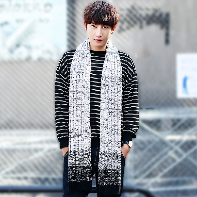 2016新款韩版男士毛线围巾秋冬季长款年轻人男生针织情侣围脖冬