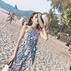 沙滩裙海边度假短裙气质收腰显瘦不规则挂脖印花波西米亚连衣裙夏