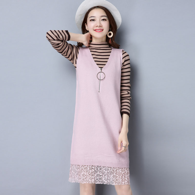 初春套装女潮休息两件套针织衫中长款2017连