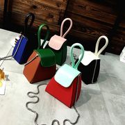 韩国东大门秋潮女复古个性手提包链条定型斜挎小包拼色盒子包