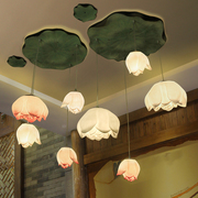 现代新中式荷花吊灯茶楼餐厅，客厅过道灯具，莲花仿古典中国风灯饰
