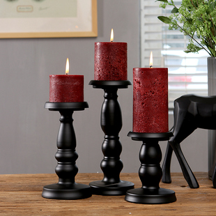 烛台美式复古黑色铁艺摆件蜡烛浪漫婚庆创意礼物餐桌烛光晚餐装饰
