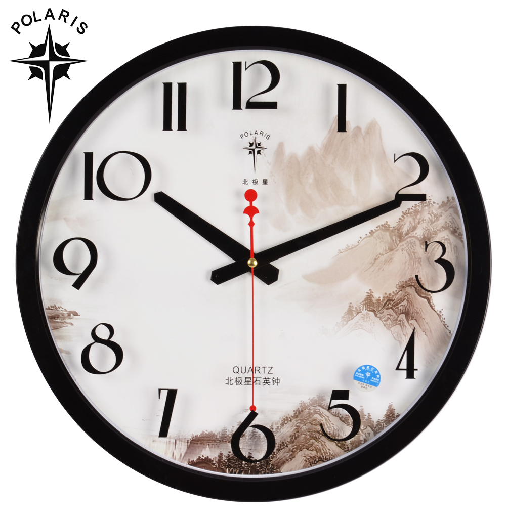北极星静音挂钟 客厅卧室钟表古典中式 水墨画创意挂表石英钟表