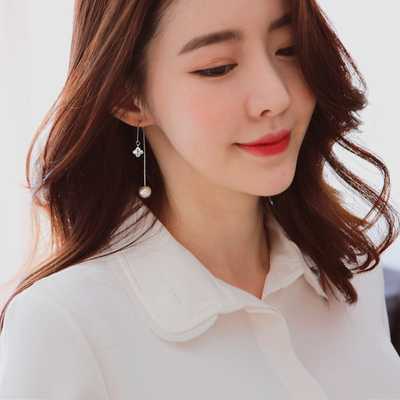 TwinStyle925银长款珍珠耳环女日韩国气质甜美