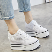 夏季韩版学生厚底坡跟小白鞋镂空内增高10cm女鞋休闲低帮松糕单鞋