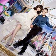 一字肩短款婚纱2023秋季新娘，敬酒礼服前短后长，韩式公主蓬蓬裙