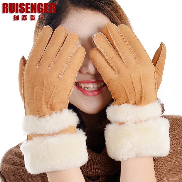 RUISENGER 高端整皮皮毛一体 美利奴羊皮羊毛手套 女保暖手套翻毛|msdalam kategori Aksesori/Belt kulit/Hat/Muffler, sarung tangan - dari Buy2taobao.com untuk memberikan perkhidmatan ejen Taobao profesional membeli