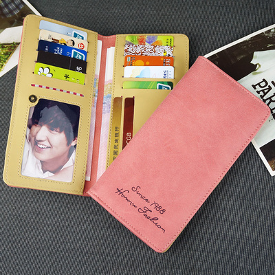 新款韩版长款女士钱包超薄卡包大容量个性复古磨砂多功能学生钱包