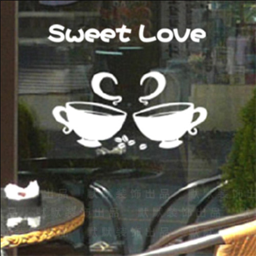 奶茶咖啡厅必备 餐厅玻璃门窗墙贴 简约欧美风《甜蜜爱情》shb219