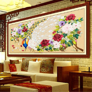 丝带绣客厅大幅挂画雍容华贵中国风孔雀牡丹，立体非十字绣