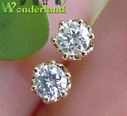 天然钻石耳钉圆形钻石耳环情人节礼物求结婚钻石18K金0.21ct
