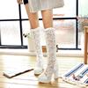 2018韩版单靴子女鞋春秋夏季高筒长靴镂空蕾丝凉靴高跟粗跟白