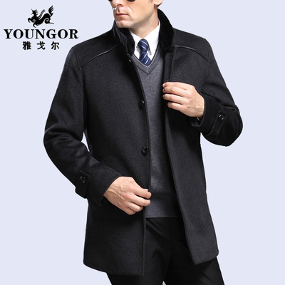 标题优化:正品冬装新款雅戈尔羊绒大衣中年男士中长款毛领羊毛呢外套加大码