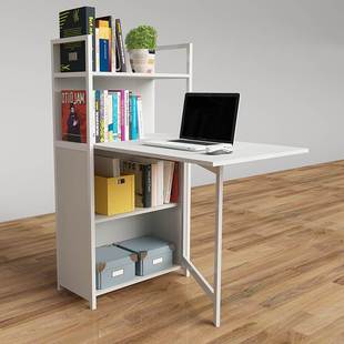 思客 创意电脑桌带书架 折叠桌学习桌 写字台办公桌 3层置物架书