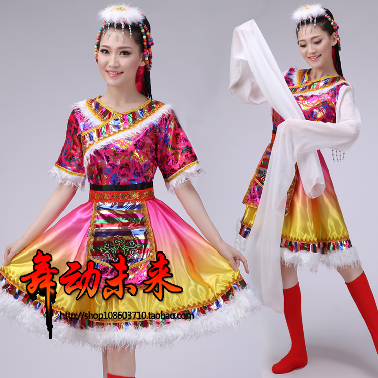 藏族舞蹈演出服水袖短袖少数民族服装草原舞台装卓玛广场舞民族装