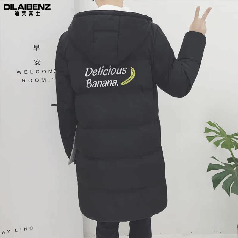 冬季潮男士中长款棉衣修身连帽面包服情侣装学生刺绣棉服加厚外套