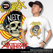 Anthrax激流金属Not Man Skull骷髅头图案印花流行复古宽松棉T恤