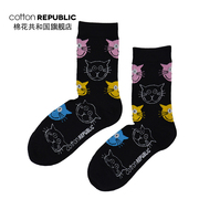 棉花共和国女士浅口船袜中筒袜棉质，女袜多色可选可爱小猫提花袜子