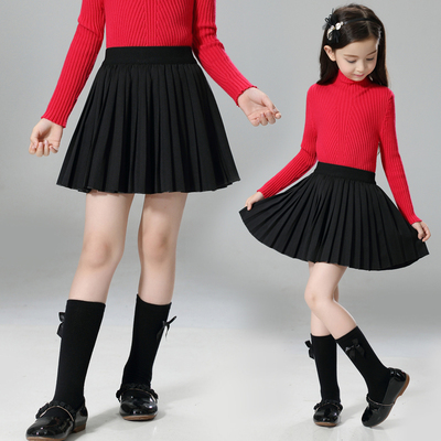 2016秋冬装女童百褶裙黑色儿童半身裙大童表