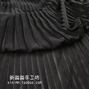 复合丝风琴百褶压皱服装雪纺纯黑色 半身连衣裙面布料 批零兼售