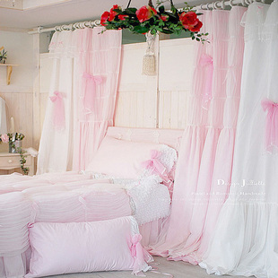 双层粉色窗帘窗纱卧室公主风梦幻遮光韩式主播背景飘窗小葡萄