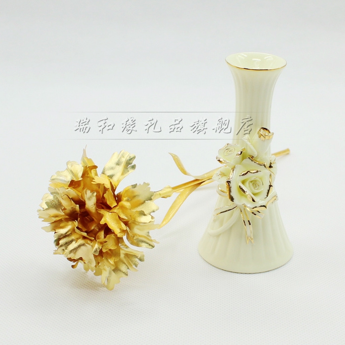 24K Gold foil Carnation flower ceramics vase Mother's Day Mother mom teacher A birthday presentin the Home accessories , Decoration category - from Buy2taobao.com to provide professional Taobao agent buy service