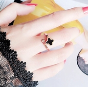 黑色四叶草开口戒指女个性简约可以调节食指戒子潮人中指钛钢指环