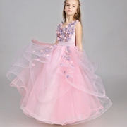 儿童礼服裙花童礼服公主裙粉色，花仙子女童，蓬蓬裙生日主持人表演服