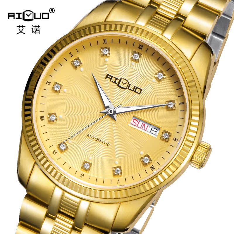 正品艾诺手表18K金男士手表全自动机械表镶钻男表 黄金表 大表盘