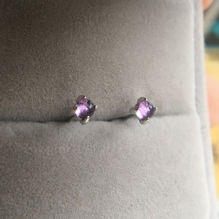 葡萄硬糖 3毫米天然紫水晶 s925纯银镀白金 耳钉 耳骨钉
