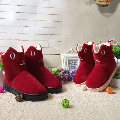 可爱猫咪心型雪地靴棉短靴中筒可爱卡通熊猫男女童鞋亲子童鞋批发
