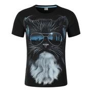 男士3d图案短袖t恤宽松大码动物眼镜猫潮摇滚，金属潮个性男装半袖