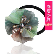 2015夏季韩国进口发饰头，饰品布艺绢纱花朵韩版发圈发绳头花头绳