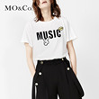 MO&Co.贴布绣字母纯棉短袖T恤夏 moco圆领套头上衣女MA161TST25
