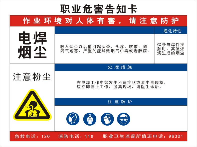 电焊烟尘当心粉尘职业病危害告知牌警示标志标识告知卡警示牌定做