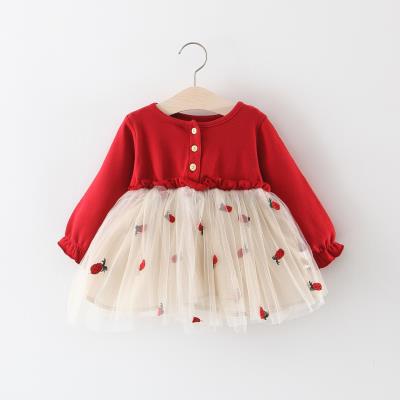 女宝宝周岁礼服公主裙女童装，红色连衣裙婴幼儿，洋气春秋季裙子小童