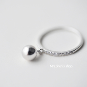 沈太太925纯银指环 欧美个性时尚精美大方镶钻小球戒指 饰品